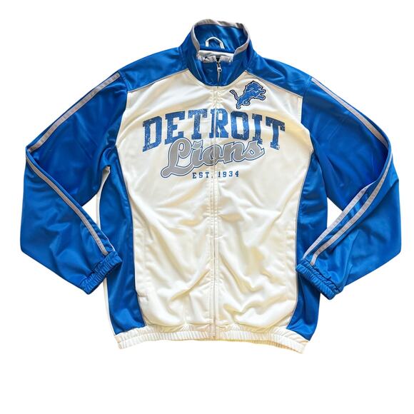 Detroit Lions NFL Football Track Jacket Mens Medium M White Blue Retro Full zip - Picture 1 of 15